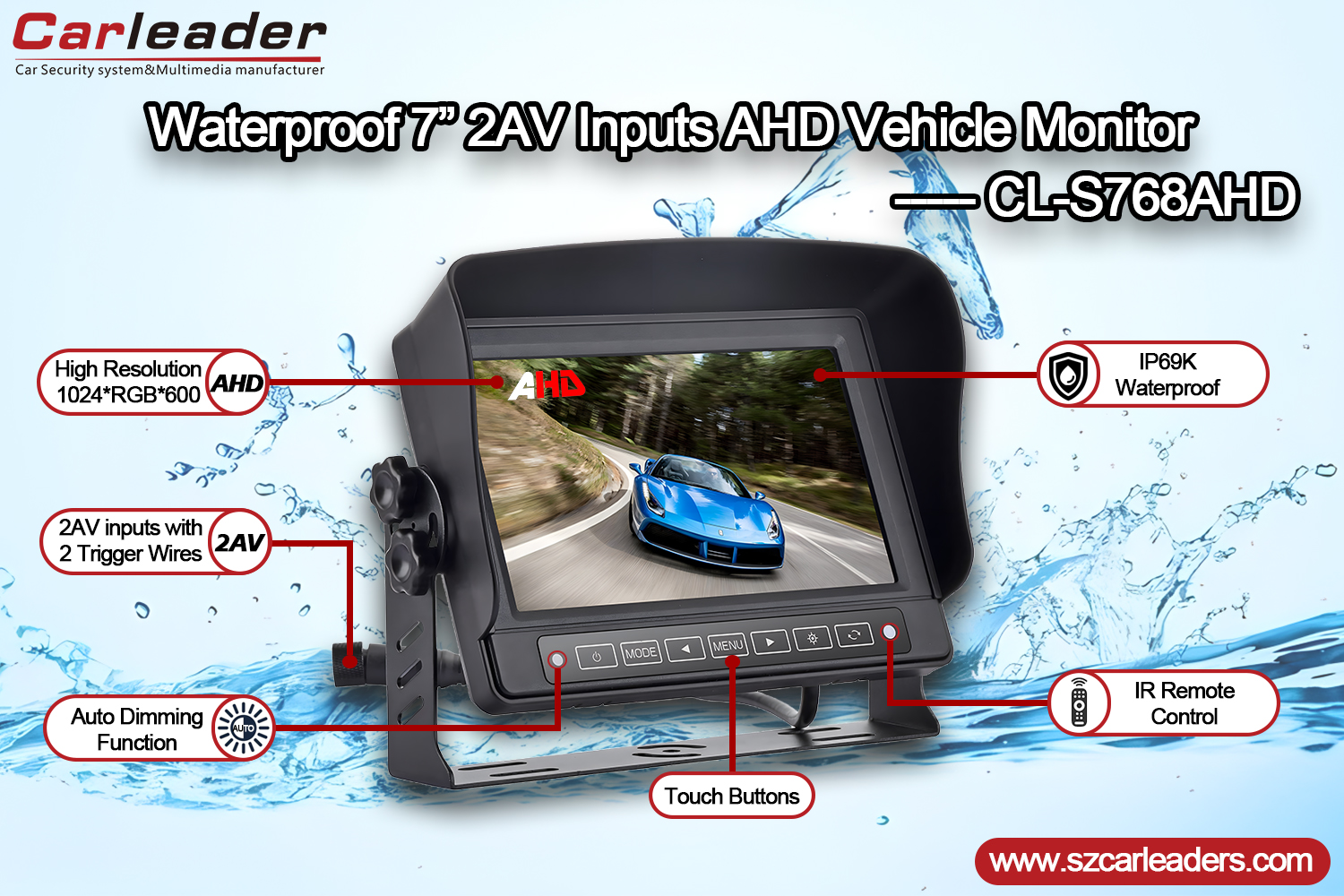 7 Inch AHD IP69K Waterproof Monitor Mobil