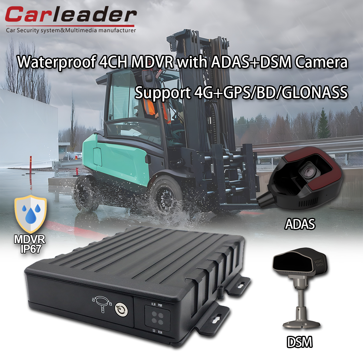 CARLEADER Waterproof 4CH SD Mobile DVR karo ADAS+DSM kamera