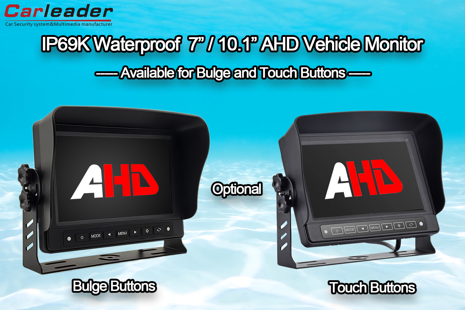 Carleader 7 / 10.1 inch Waterproof AHD Reversing Monitor ---- Bedane Antarane Tombol Bulge lan Tombol Tutul