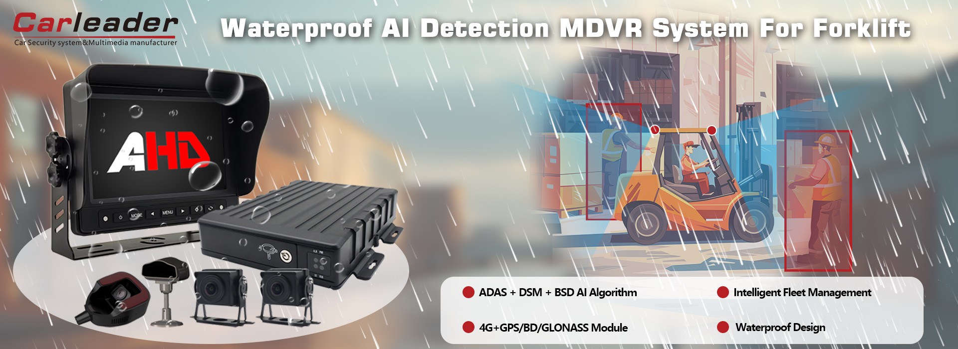 Sistem MDVR Deteksi AI Waterproof kanggo Forklift