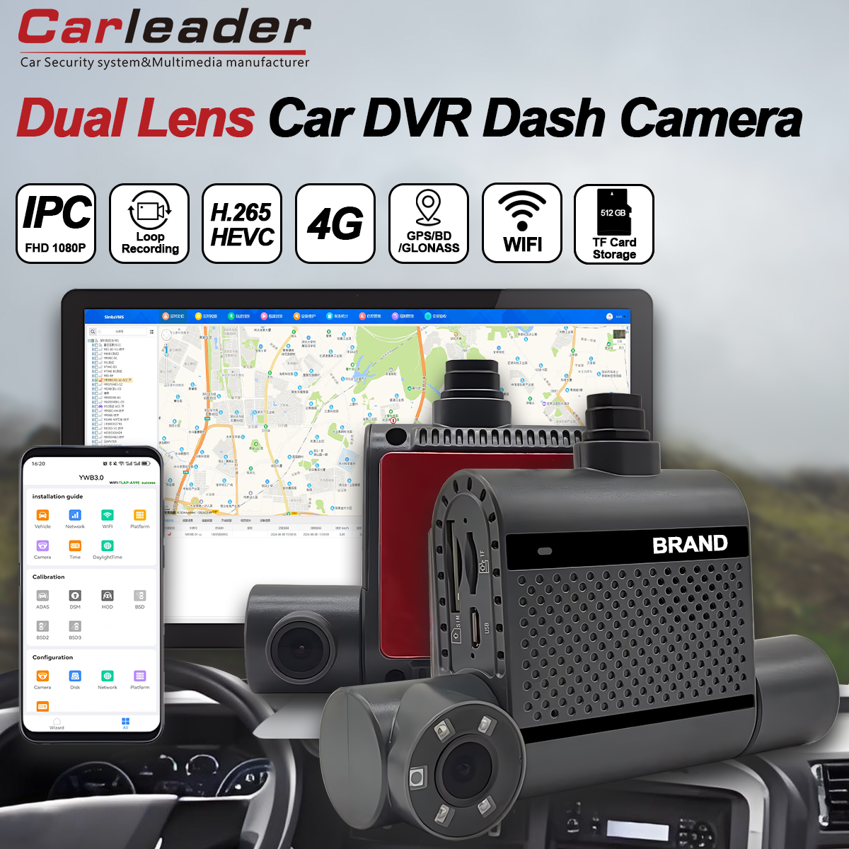 Mangement Fleet Aman karo Carleader Dual 2CH HD 1080p Car Cam