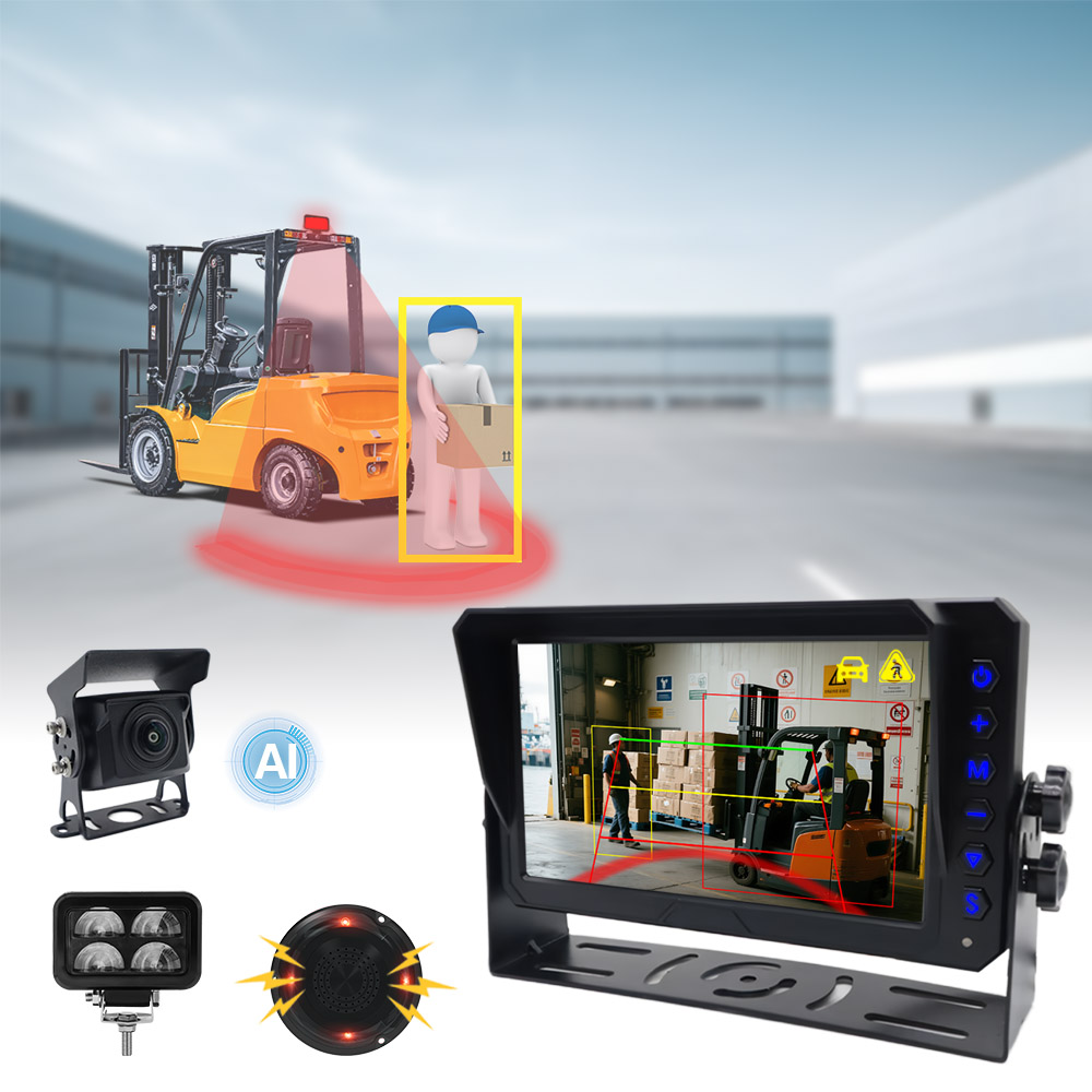 Carleader AI Pedestrian lan Vehicle Detection Laser Light Warning Camera System kanggo Forklift